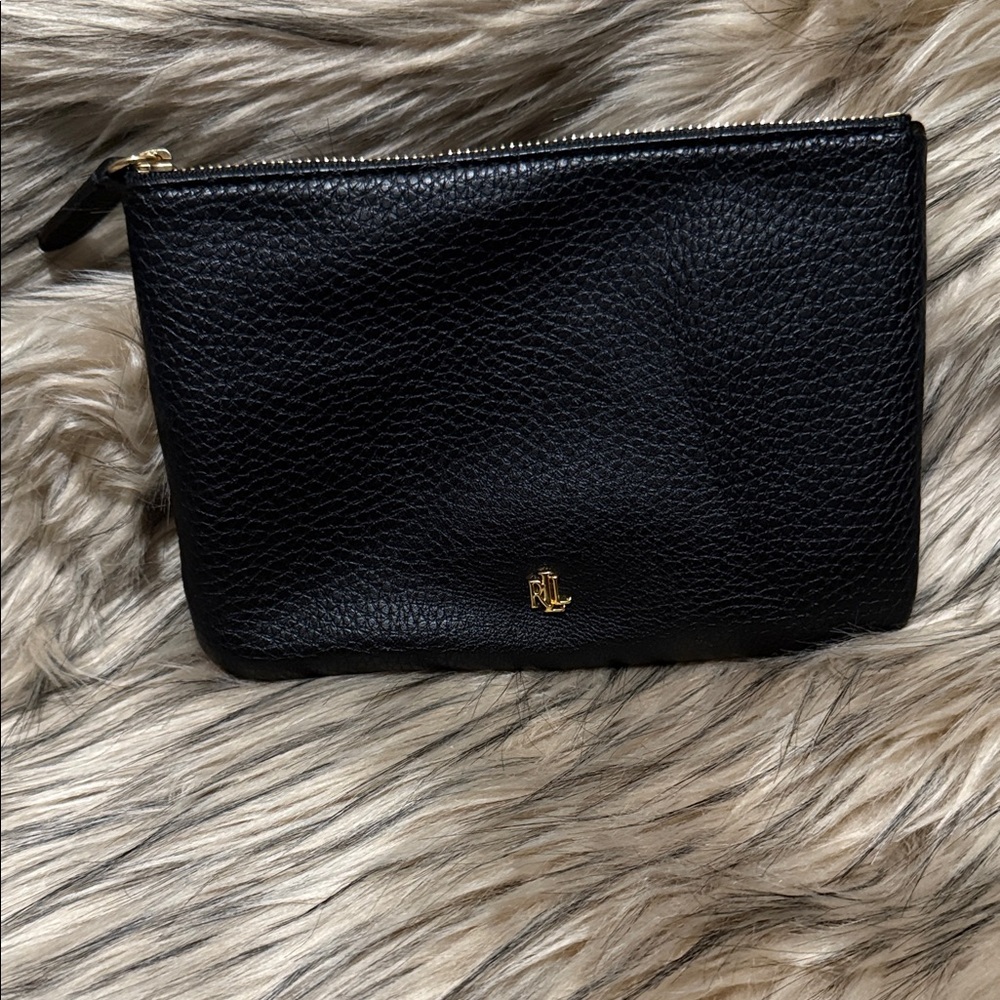 Ralph Lauren Double RL Black Leather Clutch